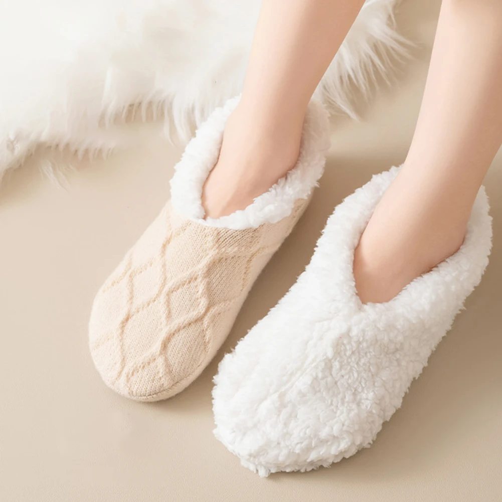 Women Winter Warm Thick Socks Anti Slip Home Floor Carpet Fuzzy Socks Lamb Wool Velvet Solid Colors Indoor Sleep Slippers Socks