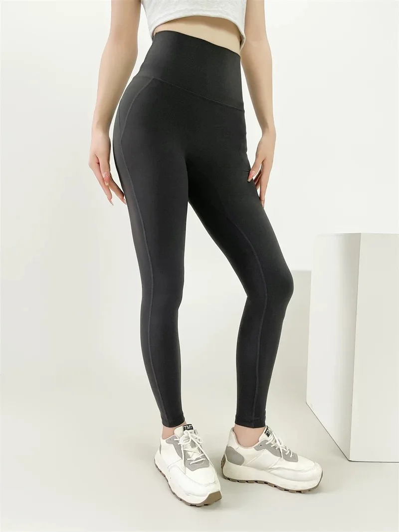 Nude Yoga Leggings für Damen, Hohe Taille, Einteilige Fitness-Unterwäsche, Gürteltasche, Sport-Pilates-Hose, Fitnesshose – Detail 19