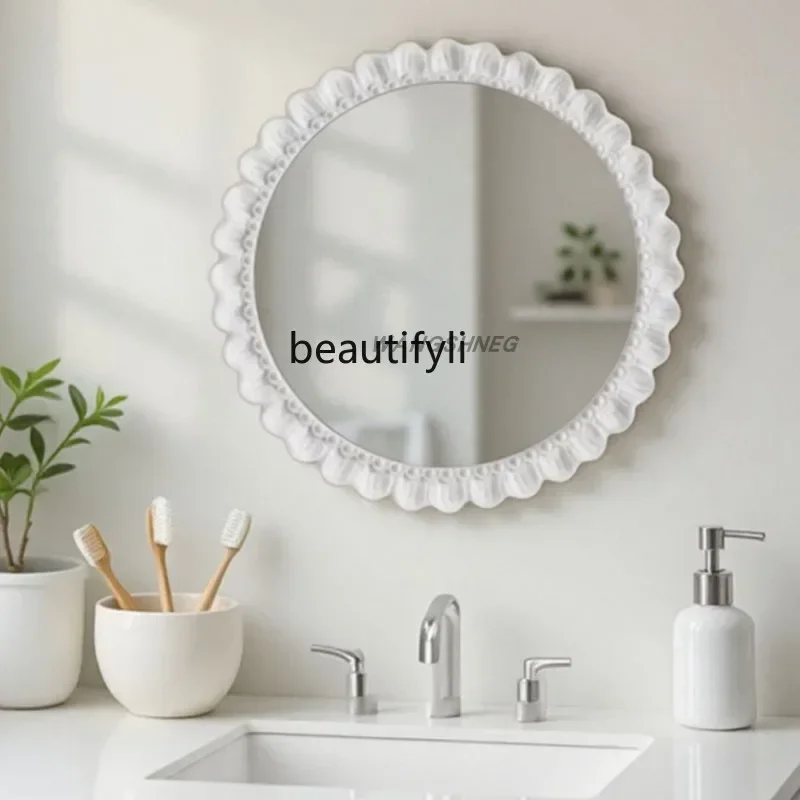 

French retro bathroom mirror wall hanging, bedroom American round creative entrance decorative mirror6239