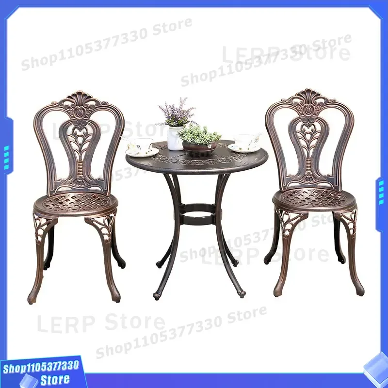 Modern Cast Aluminum Round Dining Table Set with 2 Chairs for Outdoor Terrace Cafe Garden Hotel Event Small Wholesale