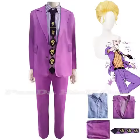 Anime Jo Adventure:Unbreakable Kira Yoshikage Cosplay Bizarre Costume Kira Wig Purple Uniform Man Carnival Suit Diamond Is