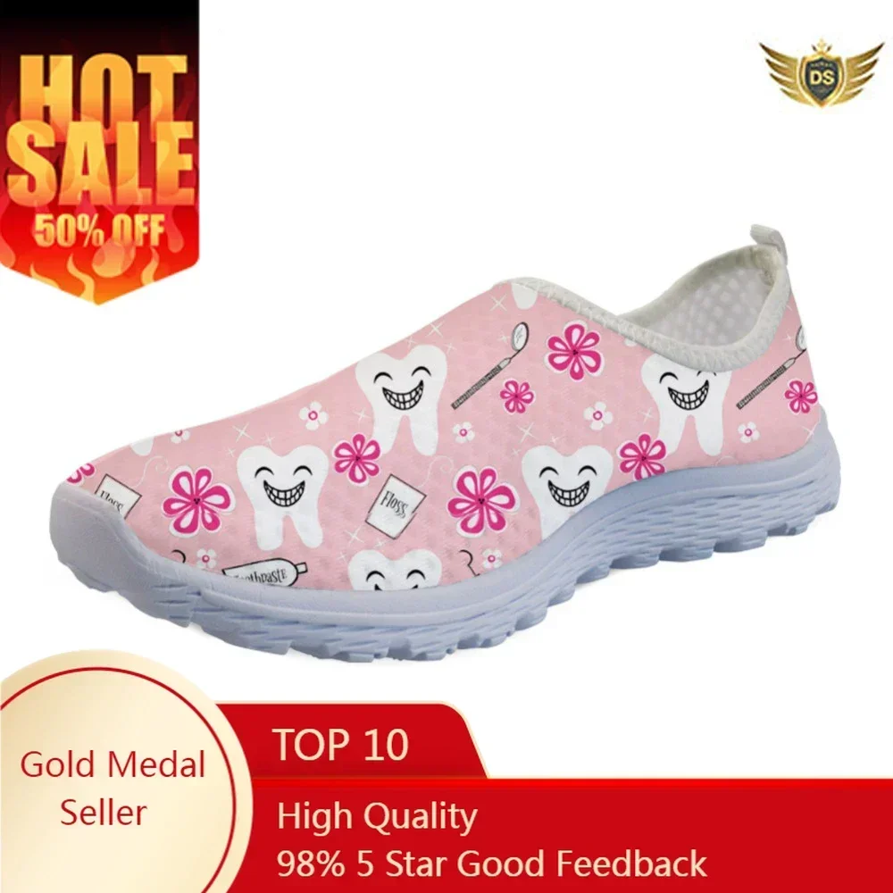 Breathable Female Flats Nurse Sneakers Fashion Women Summer Mesh Shoe 3D Cartoon Dentist/Tooth Pattern Zapatos Mujer
