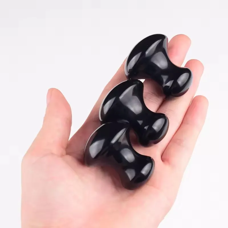 

Obsidian Mushroom Gua Sha Tool Natural Stone Eye & Chin Crystal Massager Health Beauty Anti Wrinkle Healing Skin Care Face Care