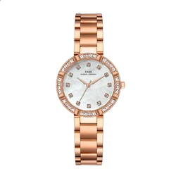 Reloj de acero Original para mujer, reloj de mano Vintage impermeable con diamantes negros, artículo de moda para niña, reloj de pulsera de lujo blanco para mujer 2024