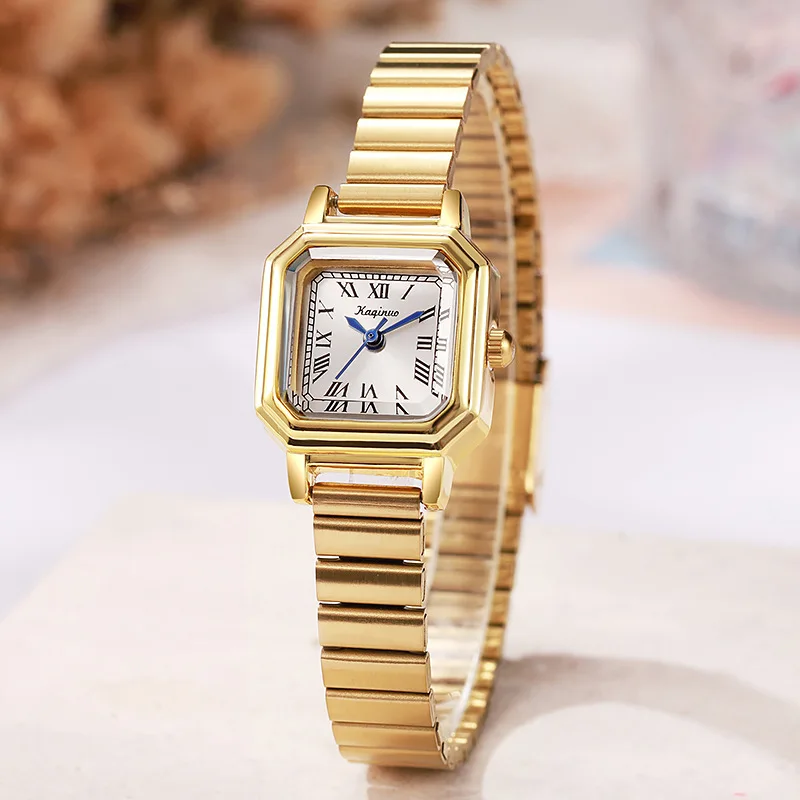 Top Brand Women's Watch Gold Square Small Dial Quartz Watch Gold Steel Strip Wristwatch Elegant Watches Gift Reloj Dropshipping