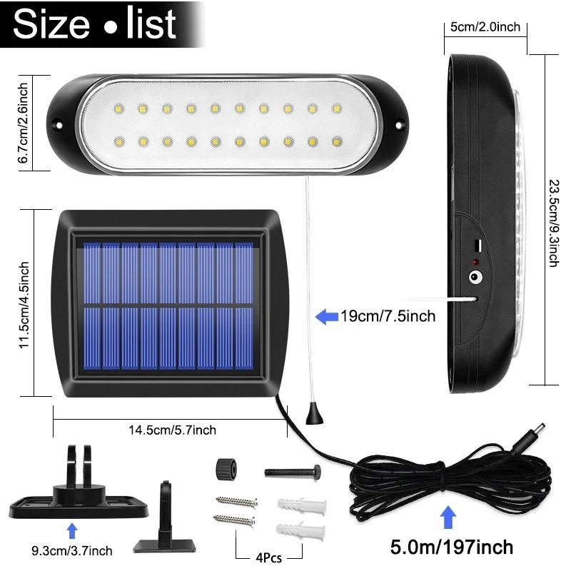 Lampu energi surya ke taman, Split dalam ruangan, kawat tarik, lampu kabel 5m, sinar matahari, tahan air, lampu dinding taman