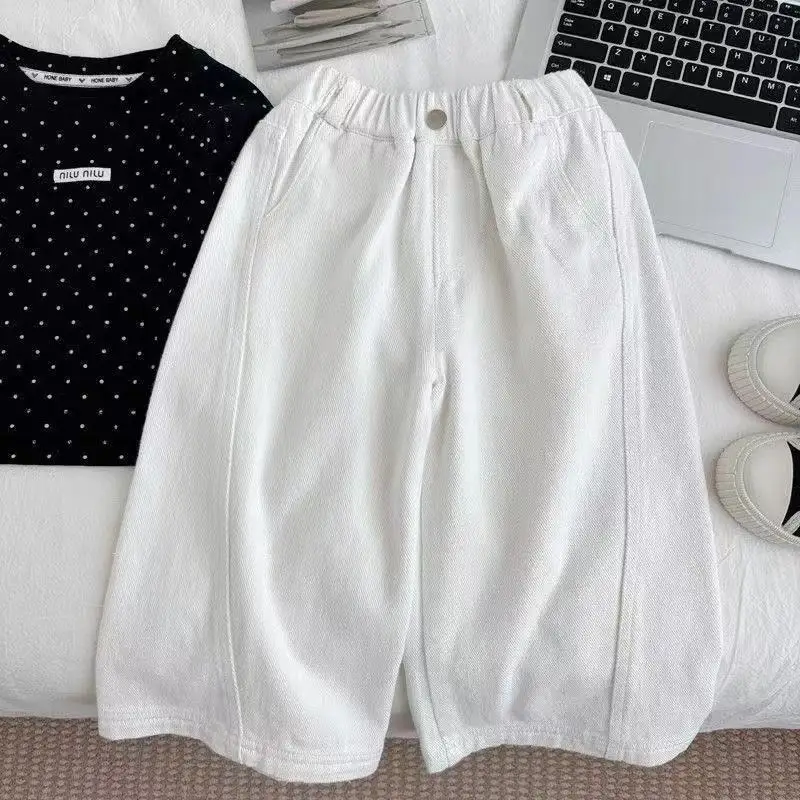 

Girls' Pants Spring and Autumn 2025 New Style Children's Fashion White Loose Jeans Straight Tube Trousers 80-140cm