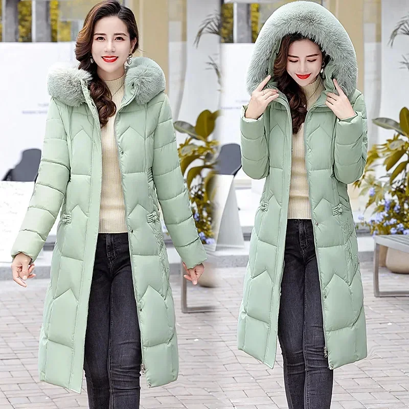 2023 cappotti lunghi invernali da donna piumino caldo giacca di cotone collo di pelliccia Parka con cappuccio soprabito moda Slim Snow Outwear giacche coreane