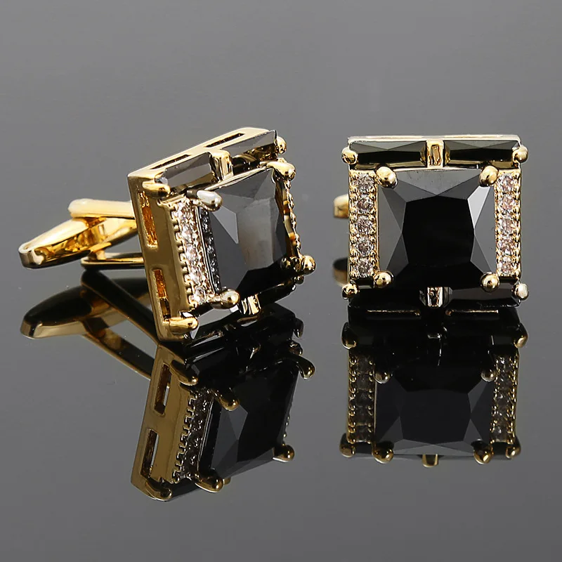 Luxury Brand Diamond Cufflinks For Mens Shirts Jewelry Novelty Button French Style Gold Crystal Cuff Links