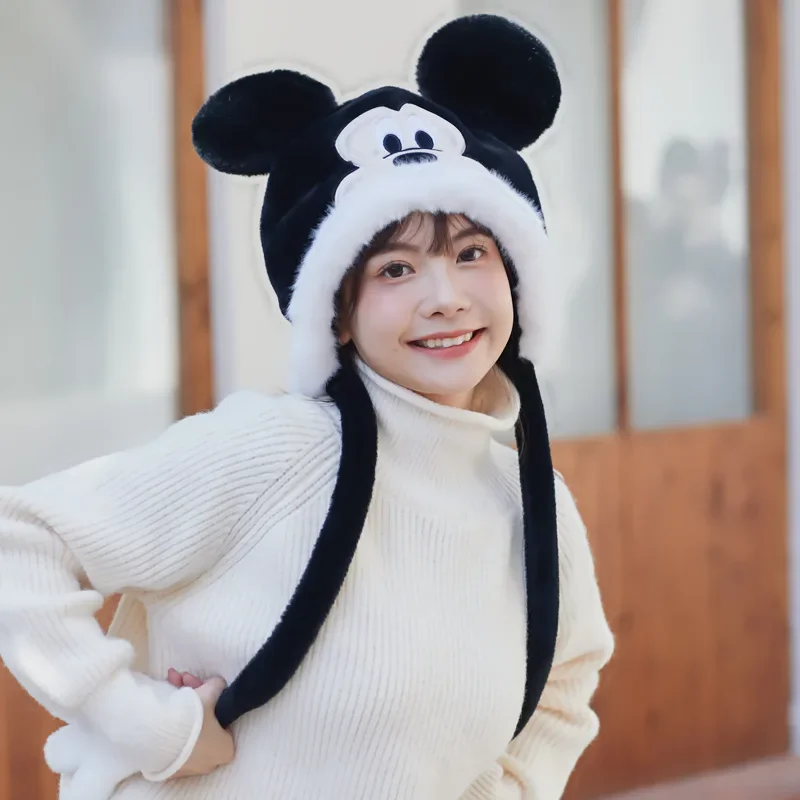 Disney Mickey Minnie Winter Hat For Women Men Ear Warm Cap Cute Windproof Hat Cartoon Comfortable Warm Thick Fashion Beanie Cap