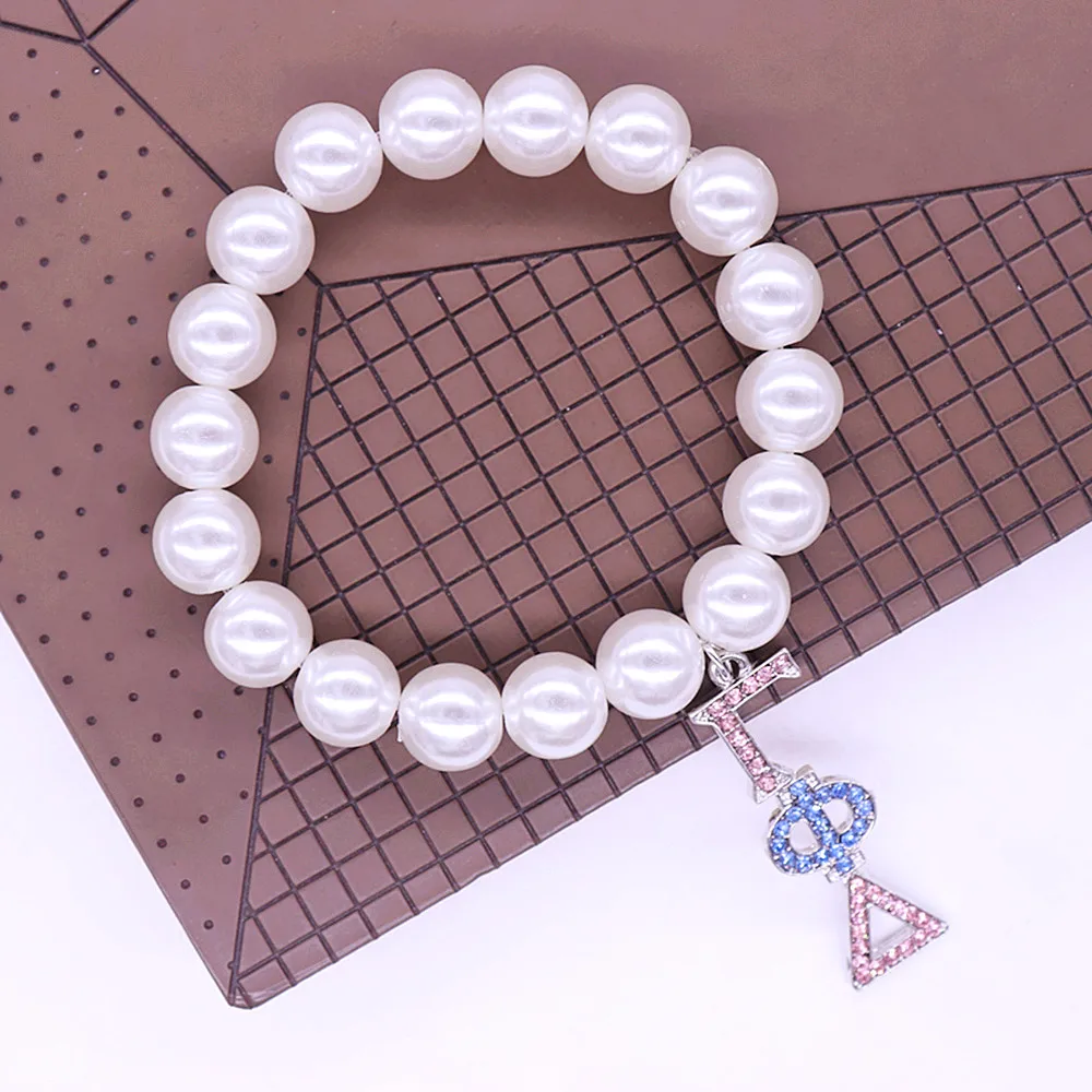 Bling Diamond Baby Pink Blue Group Gamma Phi Delta Pearl Bracelets For Women
