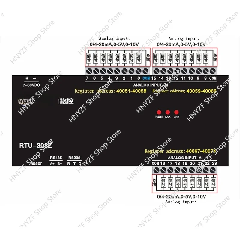 24-Channel AI Analog 0-20mA 0-10VADC Acquisition IO Module Modbus RTU Protocol