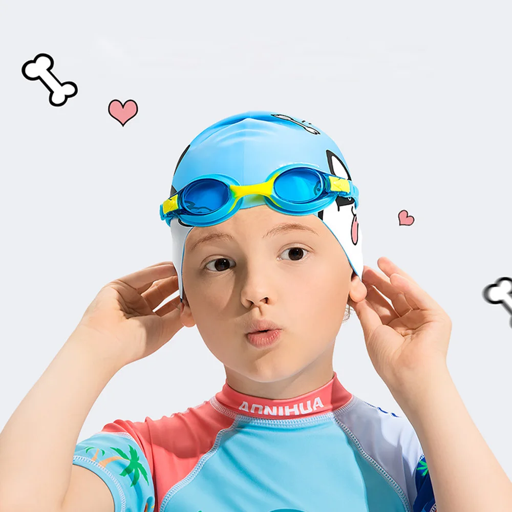 Kinder-Schwimm brille und Silikon-Bade kappe mit Nasenclip-Ohr stöpseln, wasserdicht, kein undichter UV-Schutz gegen Nebel für Jungen, Mädchen – Detail 1