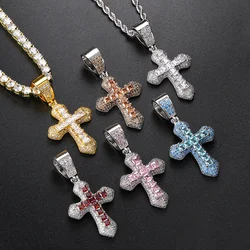 Iced Out Zirconia croce ciondolo collane moda Hiphop Rapper catena di corda in acciaio inossidabile sul collo Homme Trend Jewelry OHP141