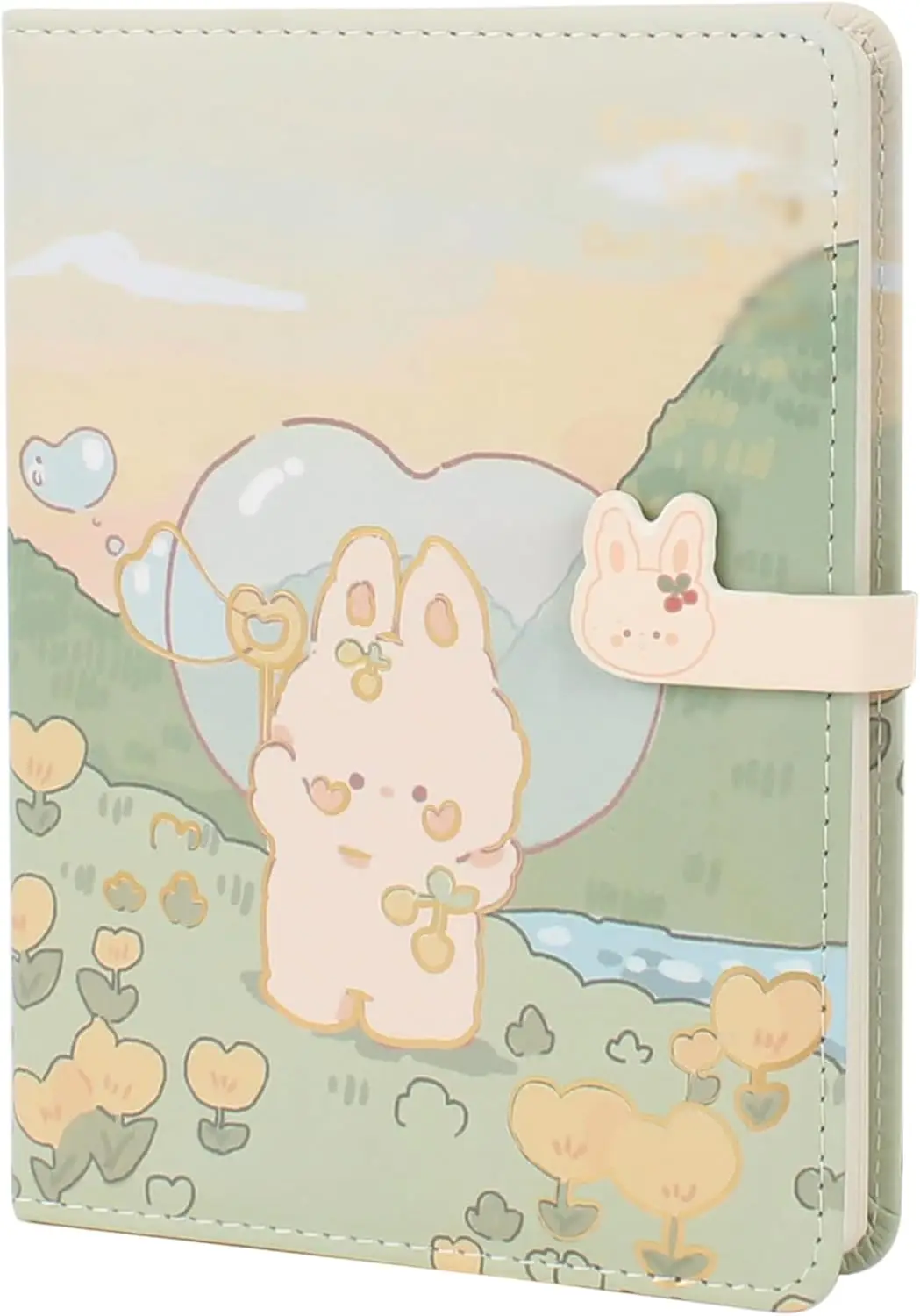 

Cute Cartoon Notebook Leather Cover Diary for Travel and Daily Use, Green