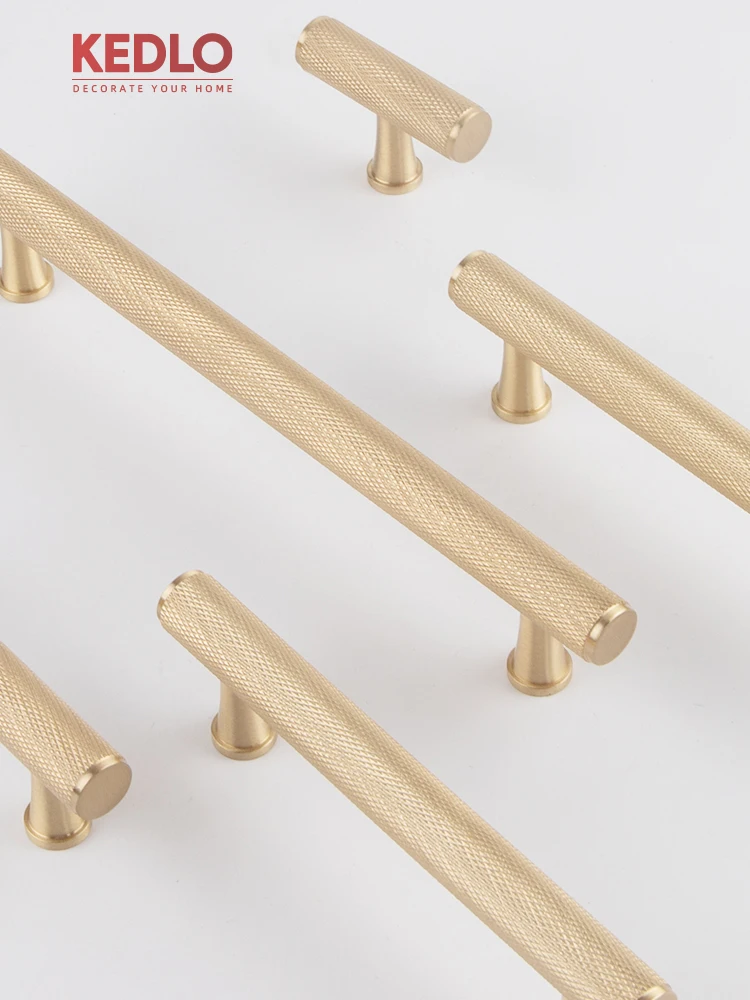 KEDLO Gerändelte Massivmessing-Griffe für europäische Luxus-Küchenschränke, 14 mm Durchmesser, Möbelgriff, Schubladenbeschlag, Knöpfe, T-Griff – Detail 2