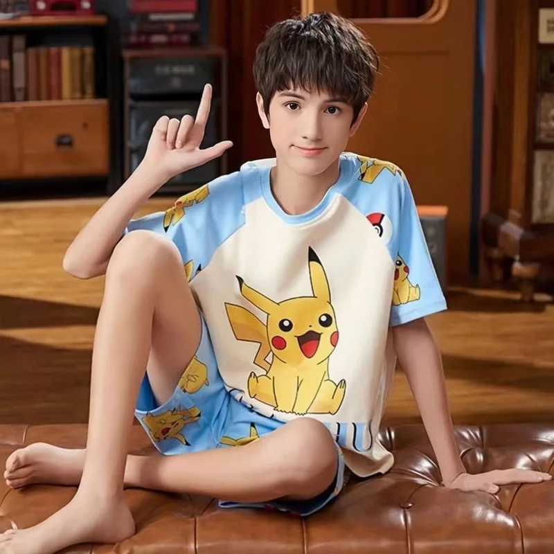 Kawaii Kids Clothes One Piece Luffy Boys Girls Sets Cartoon Home Clothing Set Comfortable Pajamas Set T-Shirt Shorts Suit Gift