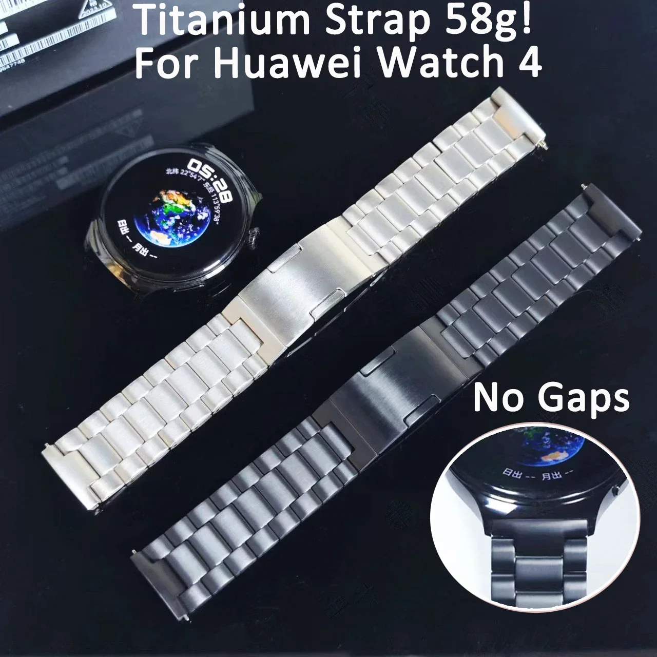 ไม่มีช่องว่างไทเทเนียมอัลลอยด์สําหรับ Huawei Watch 4 46 มม.,58g Urltra-Light Watchband, 22 มม.เปลี่ยนสายรัดข้อมือสําหรับ Huawei Watch4