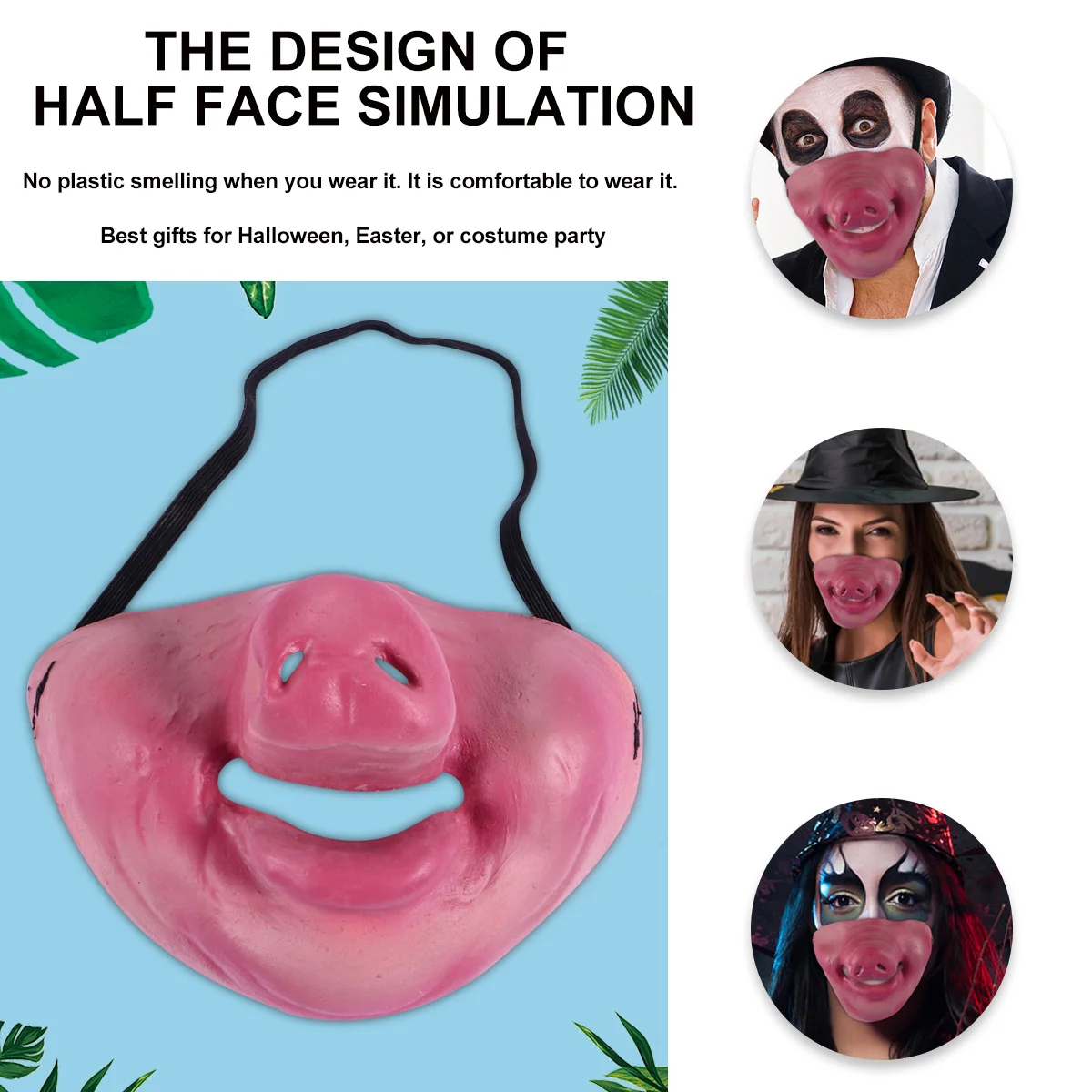 1Pcs Halloween Pig Half Face Mask Realistic Latex Scary Cosplay Costume Party Mask Prank Costume Halloween Masks