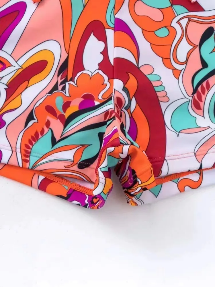 Maiô feminino 2025 nova impressão de cintura alta tankini duas peças biquíni sexy com decote em v suspender maiô rendas até verão banho