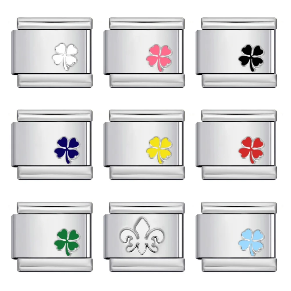 Cadena colorida con dije de hierba de la suerte para hombre y mujer, joyería italiana de acero inoxidable, eslabón apto para pulsera de 9mm, cuentas DIY