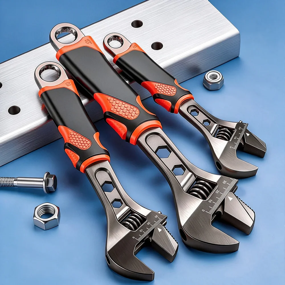 Multi-Purpose Adjustable Wrench Wide Jaw Pipe & Nut 2-in-1 Spanner Heavy Duty Large Opening Hand Tools for Plumbing Repair