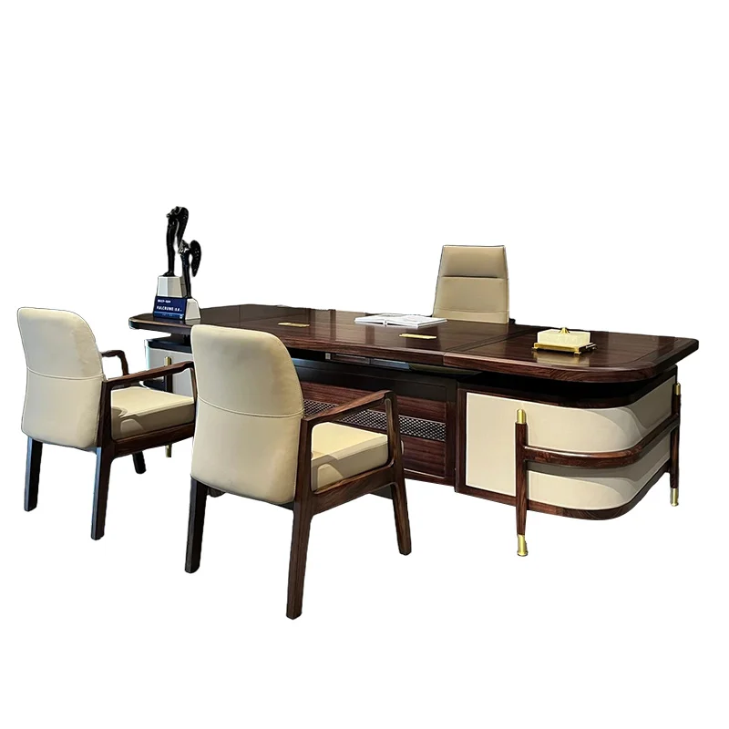 

New Chinese style solid wood boss table reception negotiation desk black walnut table