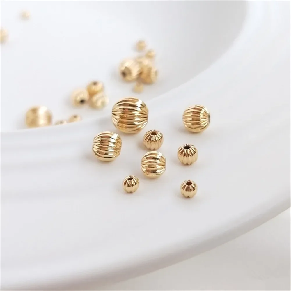 14K Gold Color Plated Brass Lantern Bead Watermelon Bead Pumpkin Bead DIY Hand-made Loose Bead String First Jewelry