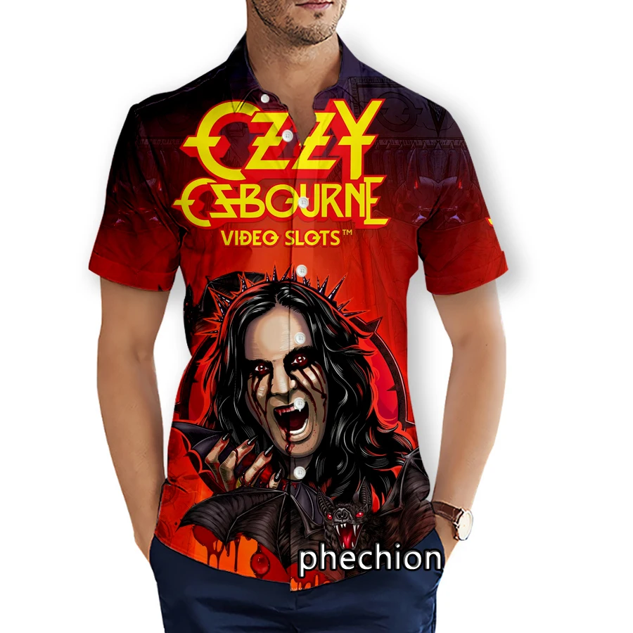 phechion Mens Short Sleeve Beach Shirts Ozzy Osbourne 3D Print Casual Shirts Fashion Streetwear Men Tops X225