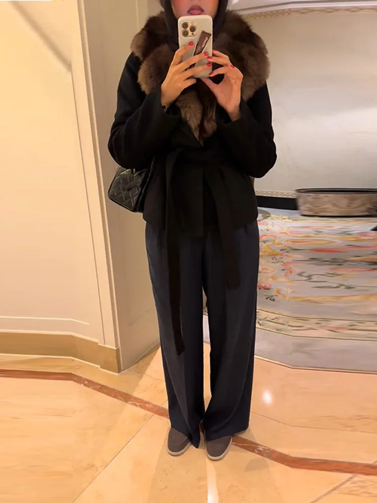 

Элегантная шаль из искусственного меха, женское пальто с лацканами на шнуровке, с длинным рукавом, с поясом на талии, шерстяная женская куртка 202, осенне-зимняя женская верхняя одежда