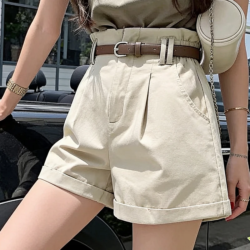 

Женские повседневные шорты для пляжа, лето 2026, новые, с эластичным поясом, свободные, широкие, А-силуэт, с поясом, сексуальные шорты в стиле Y2K