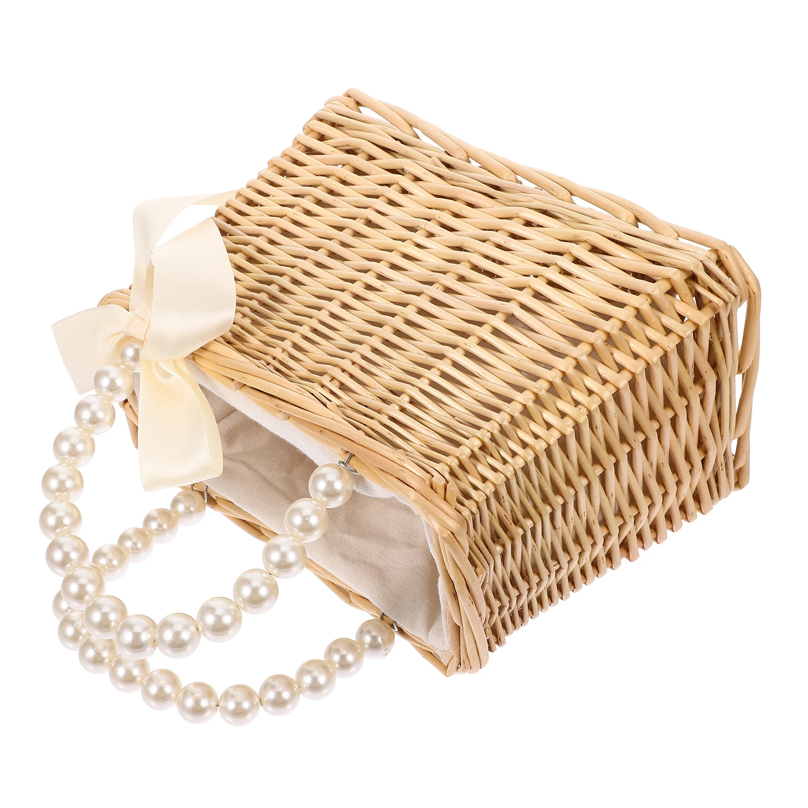 

Pearl Handbag Straw Beach Bag Women Summer Large Opening Storage Portable Handbags Vacations Shopping Travel Wallet Clutch