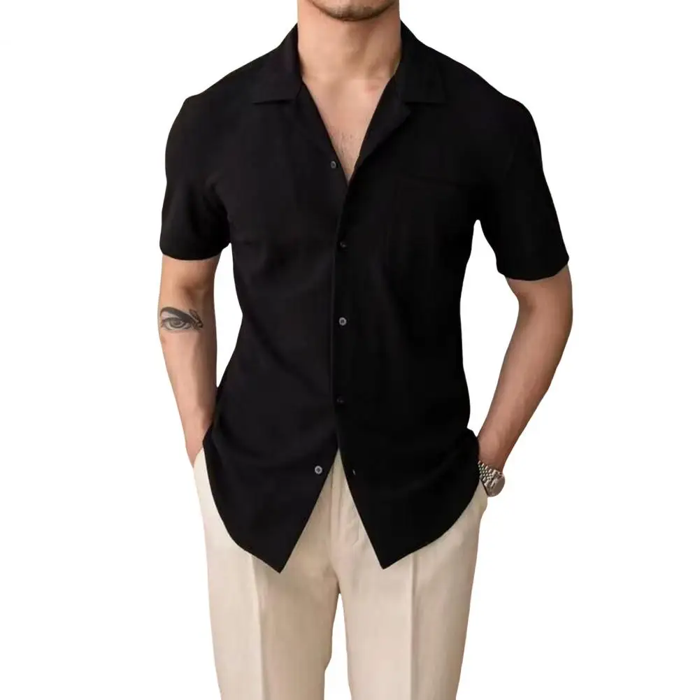 Camicia da uomo retrò allentata camicia da uomo allentata retrò tinta unita maniche corte colletto rovesciato per le vacanze di abbigliamento da lavoro Street Style