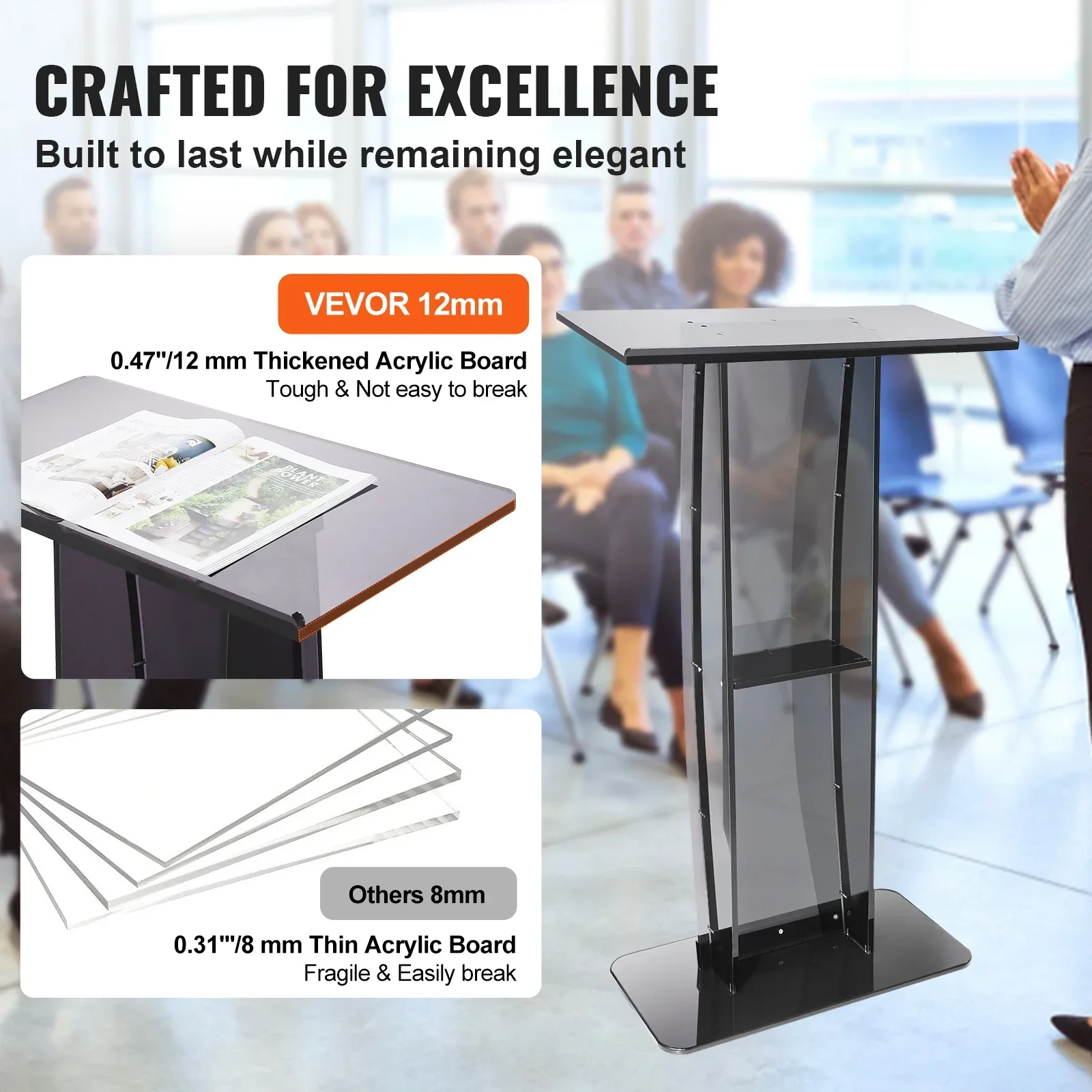 47 inch acrylic podium stand floor standing with storage rack for church office school