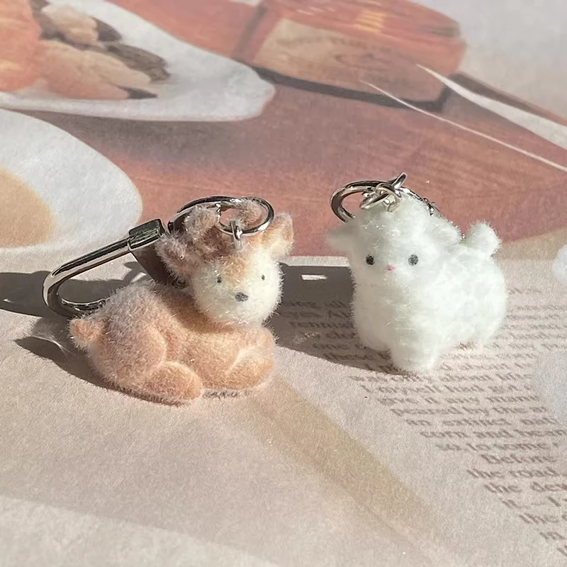 Fluffy Cute Pink Pig Keychains Sheep Capybara Otter Resin Mini 3D Animal Key Ring Holder Bag Charms Car Pendants Gift