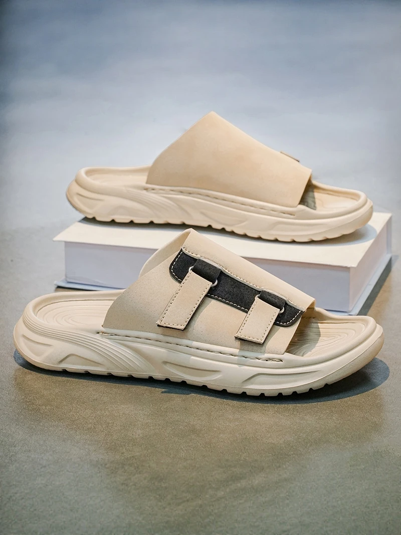 

Men's Summer Anti-Slip Wear-Resistant Slippers Casual Home Beach Sandals Flat Slippers Outdoor Comfortable Synthetic Leather