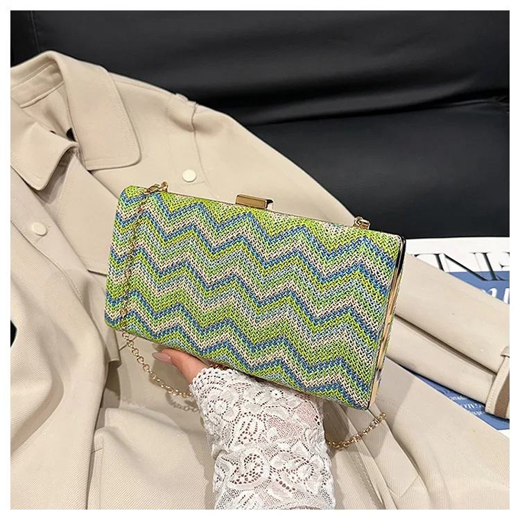 

2025 Luxury Designer Inspired Mini Square Bag,Evening Party Clutch Purse with Rainbow Metallic Chain Crossbody, Detachable Strap