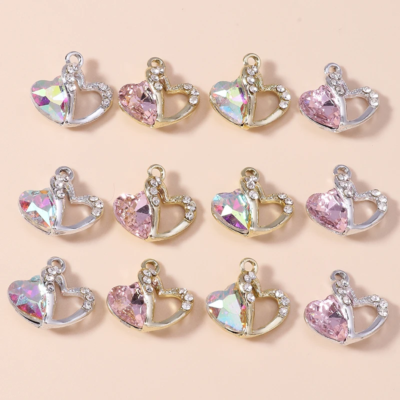 

Leslie 10pcs Luxurious Shinning Zircon Crystal Heart Charms Pendants for Necklace Bracelet DIY Jewelry Accessories