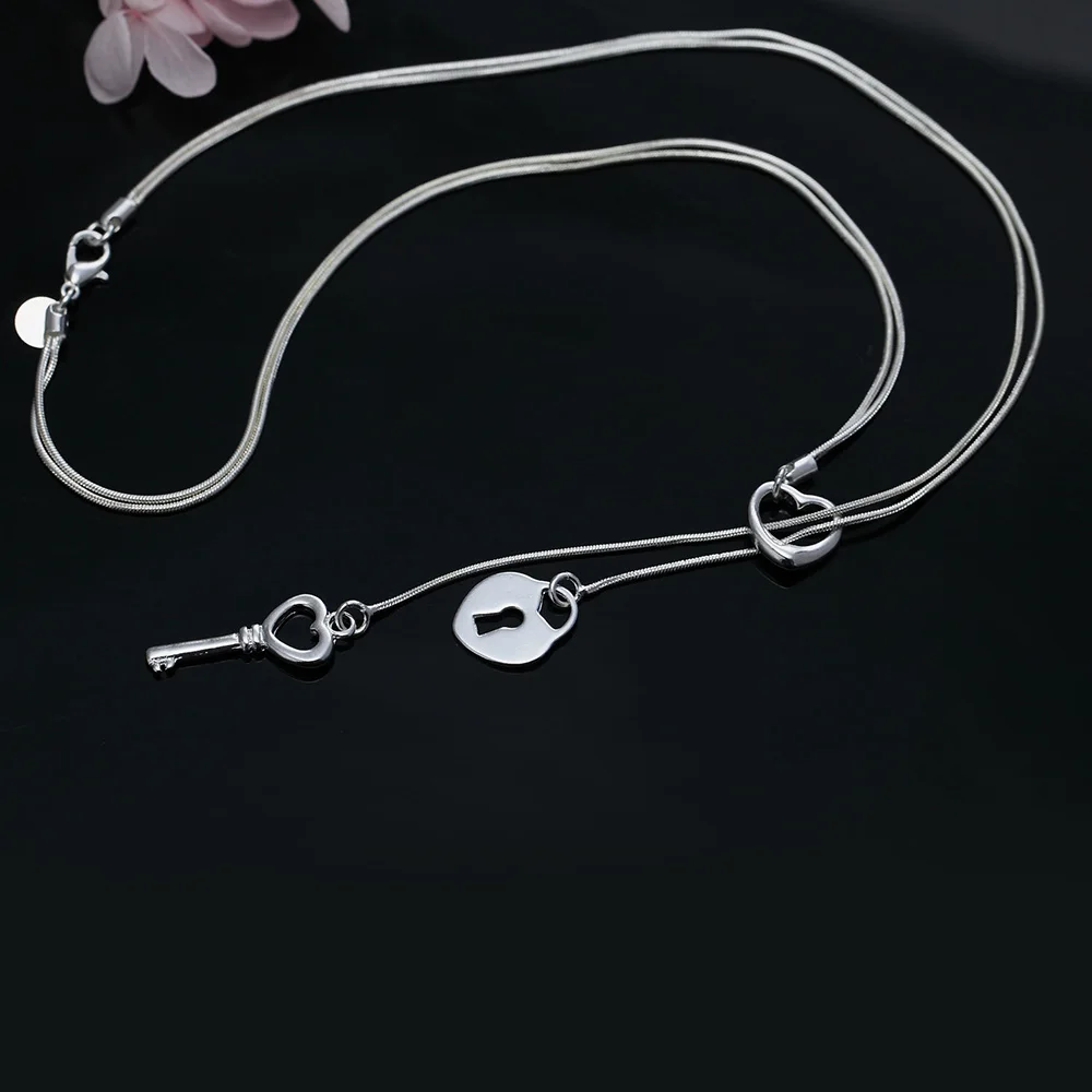 Fijne 925 Sterling Zilveren Romantische Hart Slot Sleutel Ketting Voor Vrouwen Mode Luxe Bruiloft Sieraden Kerstcadeaus