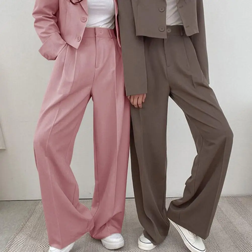 Simples casual feminino terno de negócios calças de perna larga calças de chão reto senhoras do escritório calças femininas
