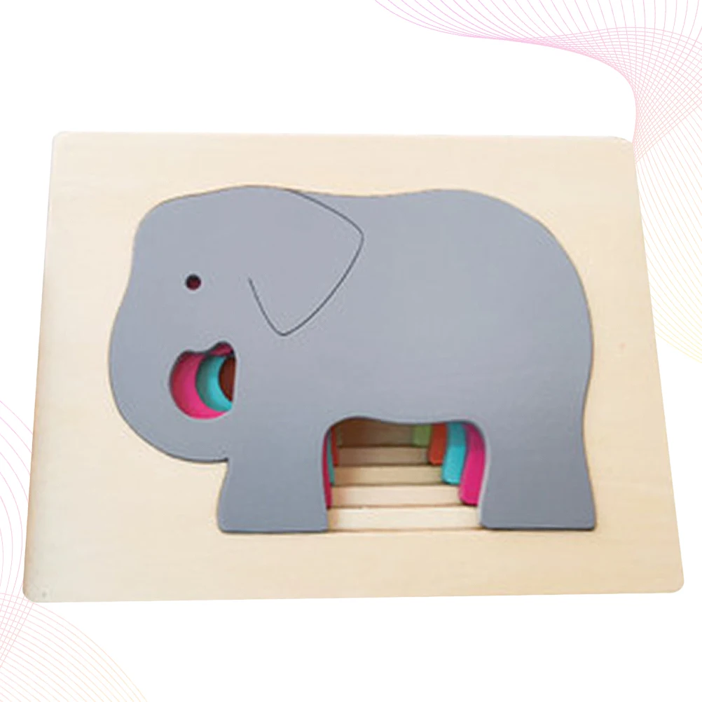 Wooden Animal Puzzle Toy Kids Educational Game Cartoon Elephants Shape Sorting Size Matching Preschool Child Development