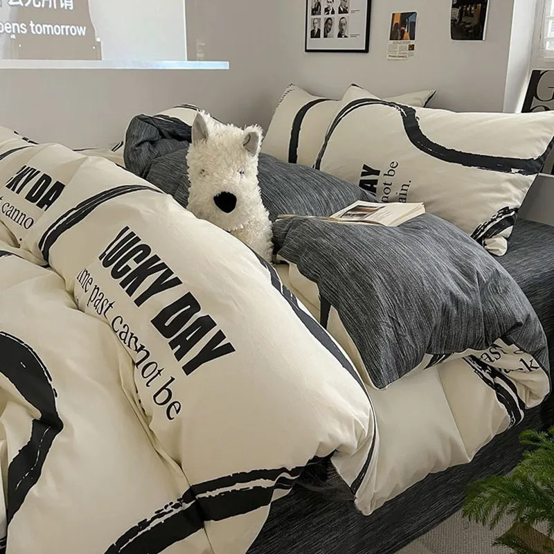

Nordic 100% Cotton Bedding Sets Soft Comfortable Duvet Cover Set with Bed Sheets Not Easily Faded Single Queen Bedroom Decor