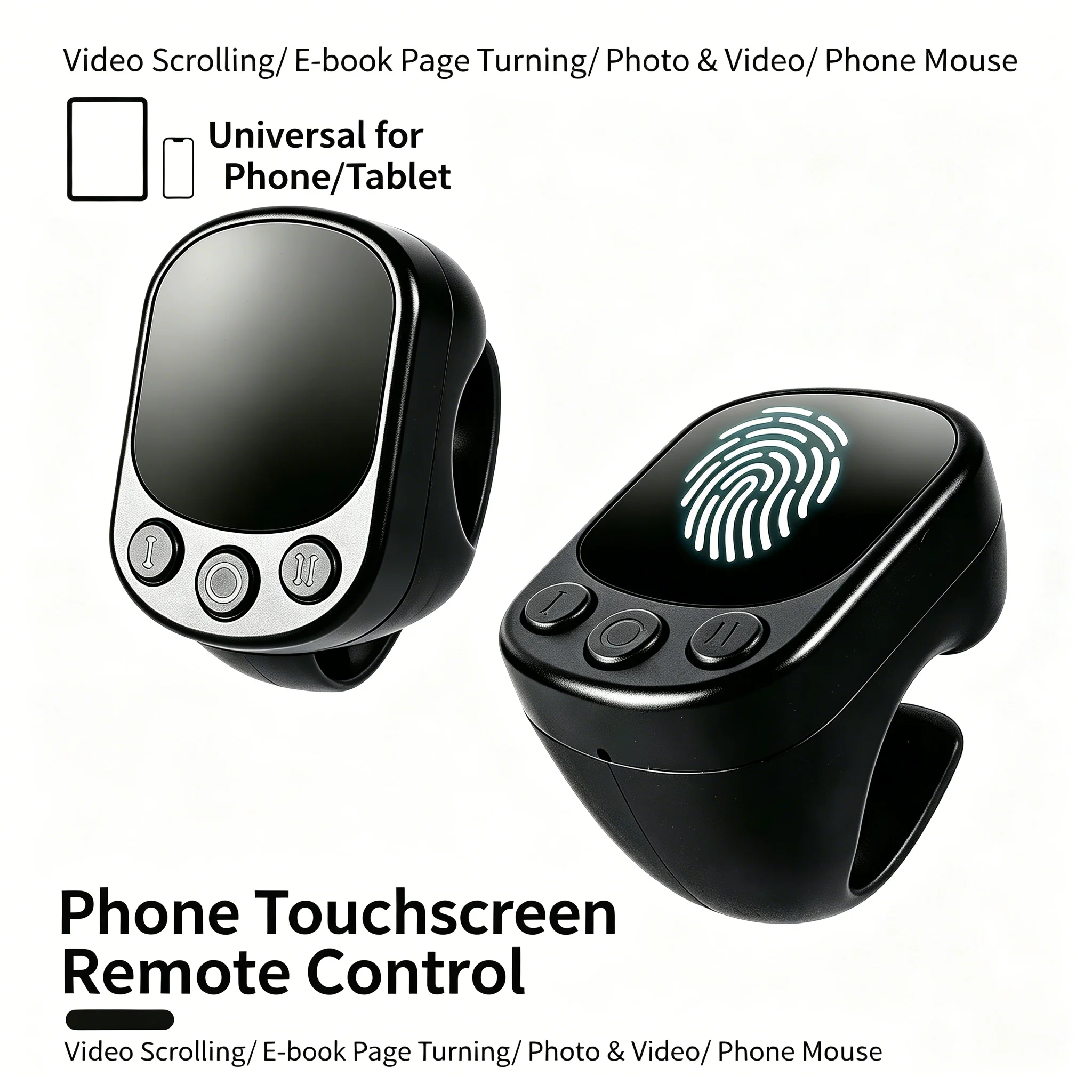 Bluetooth Ring Mouse, Touchpad Remote Control for TikTok Scrolling, Camera Shutter & E-book Page Turning Light for Phone/Tablet