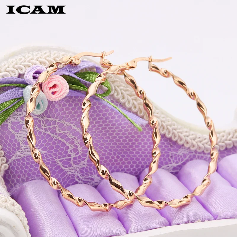 ICAM New Sliver Gold Rose Gold Color Big Hoop Earrings Hoops Bohemian Earrings Circle Hoop Earrings For Women Party Jewelry