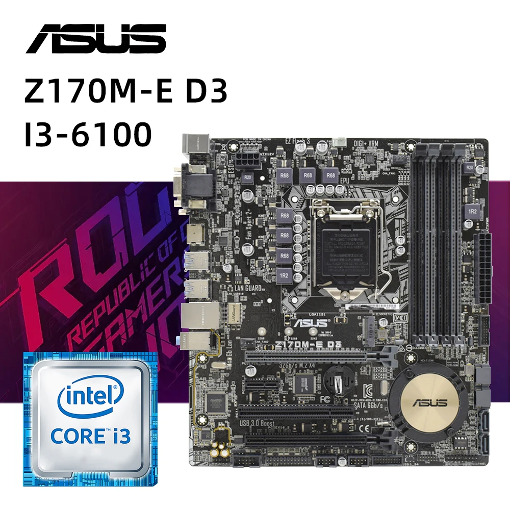 Imagem -02 - Kit Placa Mãe Asus Z170m-e d3 Mais i3 6100 Cpu Intel Z170 Kit Placa Mãe Ddr3 32gb Pci-e 3.0 M.2 Usb 3.0 Micro Atx 1151