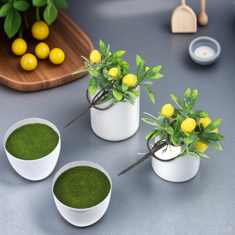 

2Pcs Artificial Lemon Tree Fake Plants Realistic Mini Bonsai Tree Home Decor Kitchen Office Decoration for Wedding Party Gifts