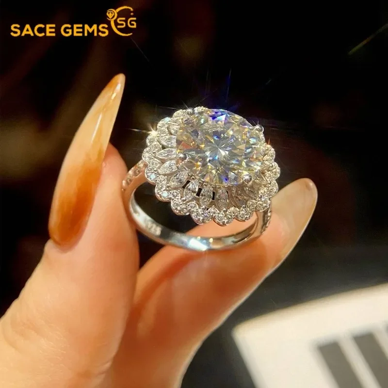 

SACE GEMS GRA сертифицированное кольцо с муассанитом цвета 5 карат D для женщин, кольцо из стерлингового серебра 925 пробы, свадебное, помолвочное, вечерние, ювелирные украшения