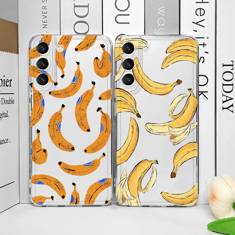 Yellow Banana Fruit Printed Phone Case for Samsung Galaxy S26 S25 Ultra S24 S23 S22 Plus S21 FE S26+ S25+ Transparent Soft Cover