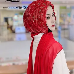 Ślubne panny młode Shayla Haft Rhinestone Kobiety Turban Hidżaby Okłady