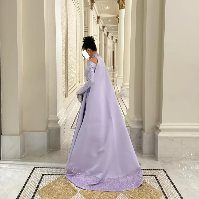 Indie Elegant Purple A-Line Prom Gown Off-The-Shoulder Long Sleeve Evening Dress customized Floor Length Special Occasion Gowns